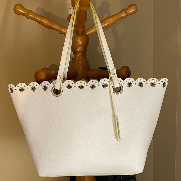 Nine West Handbags - Nine West Stylish White and Yellow Tote Bag with Silver Detailing Quality Detail